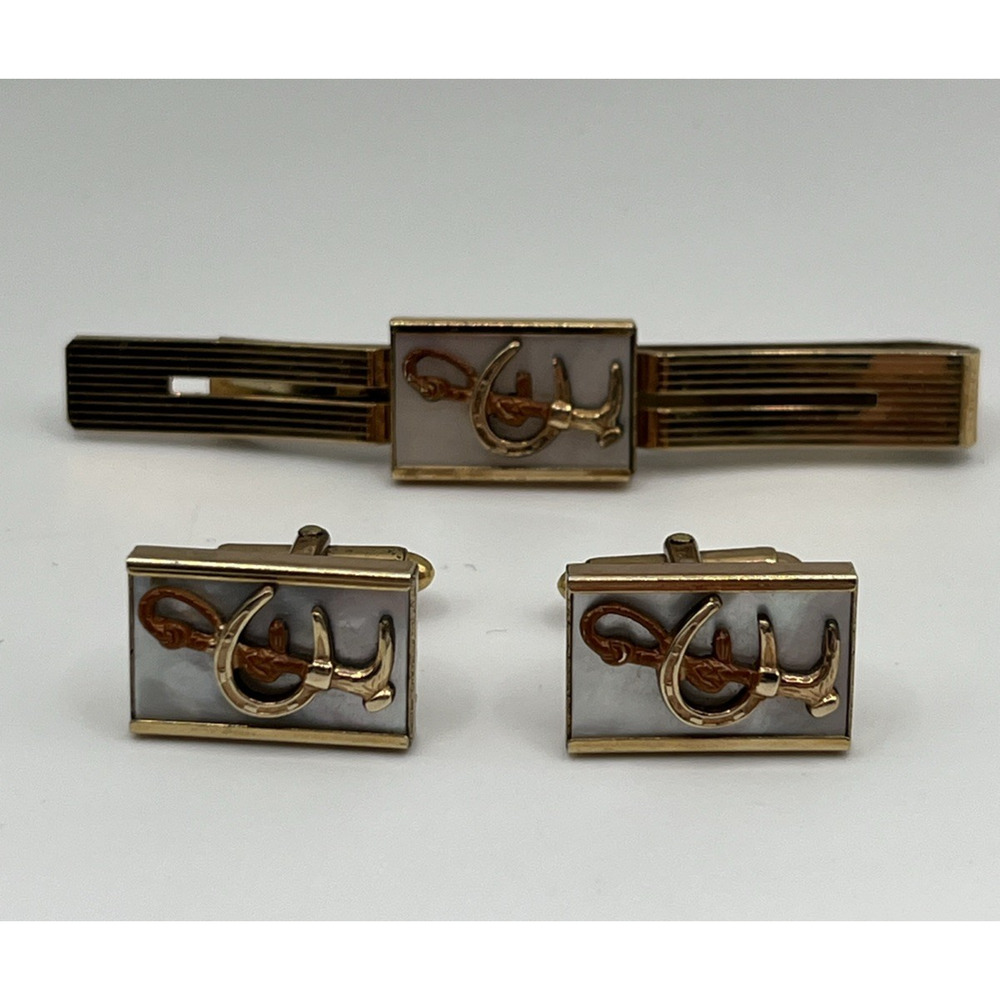 Kreisler Quality 1/20 12K Gold Filled Equestrian Horseshoe Tie Bar Cufflink Set